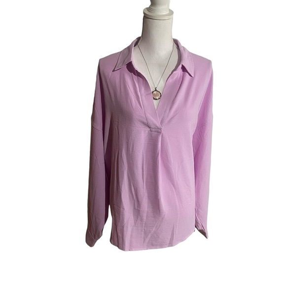 Pink Rafaella Collared V-Neck Longsleeve Blouse‎ - Picture 6 of 6